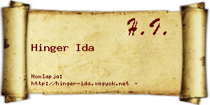 Hinger Ida névjegykártya